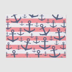 Nautical coral stripe navy blue anchor pattern tissue paper