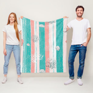 Nautical Coral Stripe Pattern Fleece Blanket