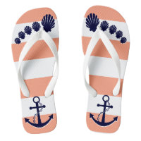Nautical Coral Striped Navy Anchor Seashell Toes