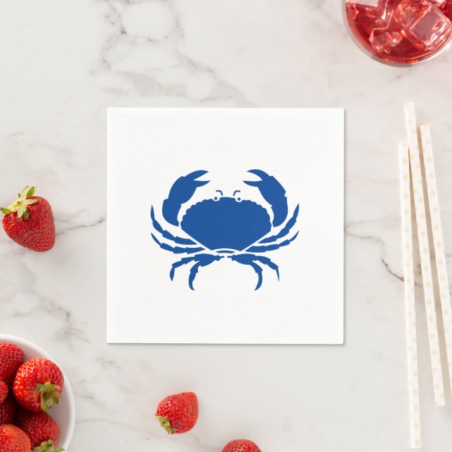 Nautical crab blue white summer party paper napkin (Insitu)