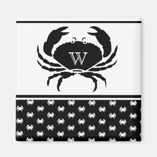 Nautical Crab Monogrammed Black and White Magnet