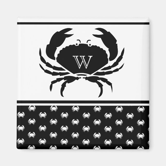  Nautical Crab Monogrammed Black and White   Magnet (Front)