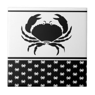 Nautical Crab Monogrammed Black and White Tile