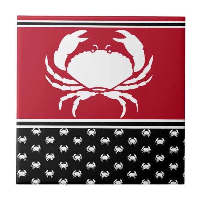 Nautical Crab Monogrammed Red Black White  Cerami Tile (Front)
