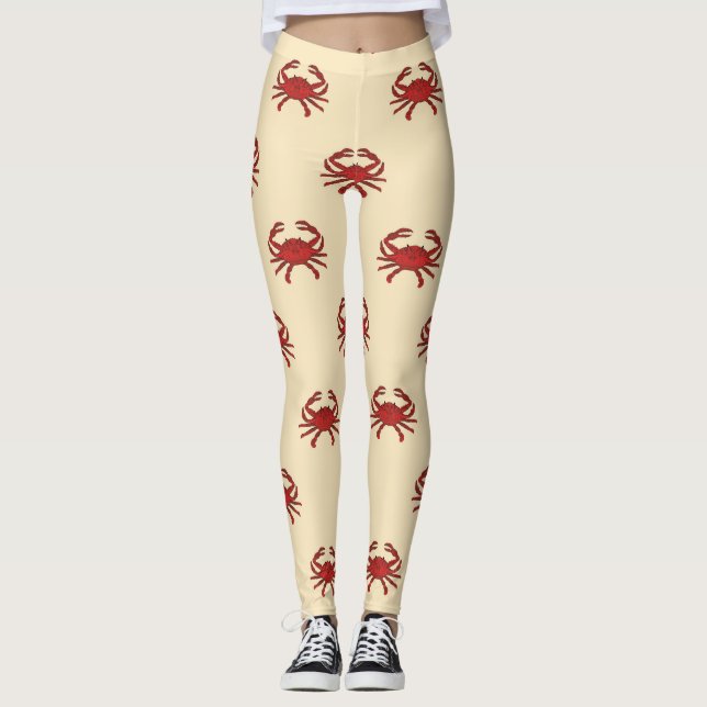 Nautical Crab Red Cream Illustration Leggings (Front)