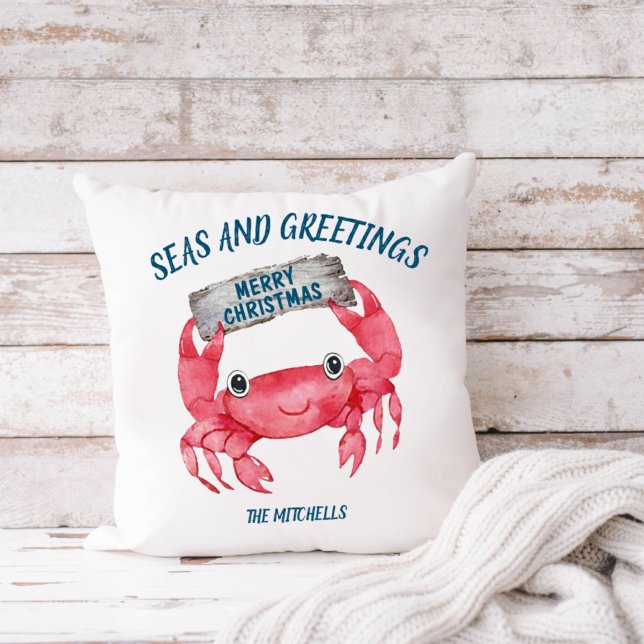 Nautical Crab Seas Greetings Tropical Holiday Cushion (Creator Uploaded)