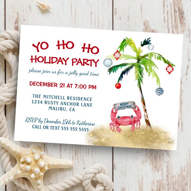 Nautical Crab Tropical Palm Coastal Christmas Invitation (Creator Uploaded)