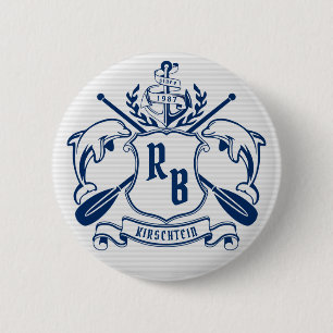 Nautical Crest Dolphins Anchor Oars Laurel Shield 6 Cm Round Badge