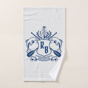 Nautical Crest Dolphins Anchor Oars Laurel Shield Hand Towel