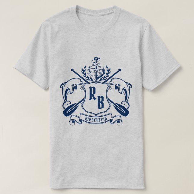 Nautical Crest Dolphins Anchor Oars Laurel Shield T-Shirt (Design Front)
