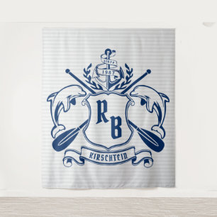 Nautical Crest Dolphins Anchor Oars Laurel Shield Tapestry