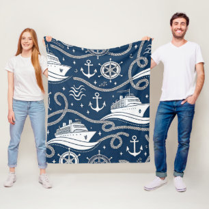 Nautical Cruise Seamless Pattern Fleece Blanket