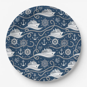 Nautical Cruise Seamless Pattern Paper Plate