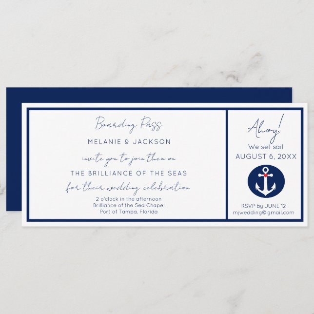 Nautical Cruise Ship Boarding Pass Wedding Invitation (Front/Back)