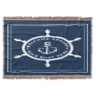 Nautical Custom Boat Name Anchor Wheel Navy Blue