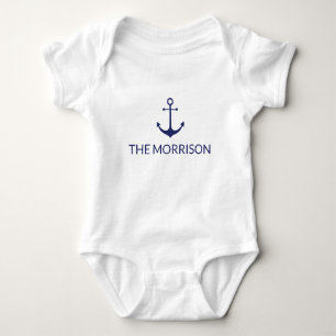 Nautical Custom Boat Name navy blue anchor white Baby Bodysuit