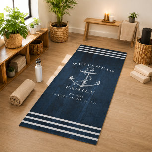 Nautical Custom Family Anchor Navy Blue Wood Yoga Mat