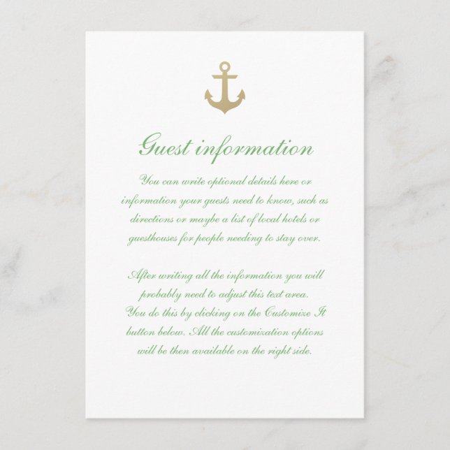 Nautical Custom Mint White Wedding Insert Card (Front)