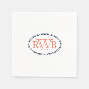 Nautical Custom Monogram Navy Blue/Coral Napkin