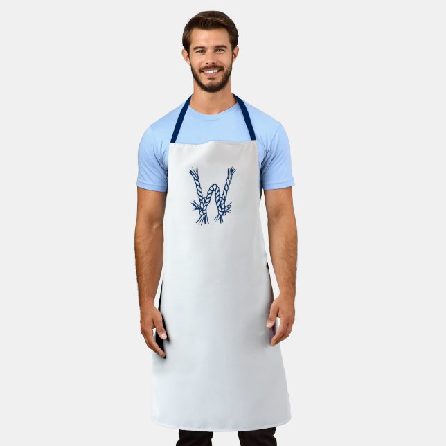 Nautical custom monogram rope knots blue white apron (Worn)