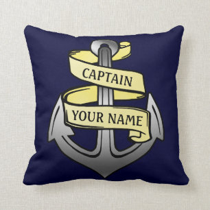 Nautical Custom Ship Captain Your Name Anchor Cushion