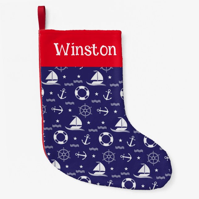 Nautical Customised Navy Blue Christmas Stocking (Front)