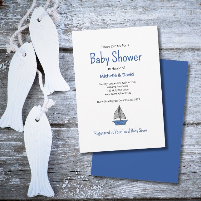 Nautical Cute Blue Sailboat Boy Baby Shower  Invitation (Creator Uploaded)