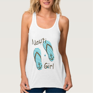Nautical Cute Flip Flop Design Nauti Girl Aqua Singlet