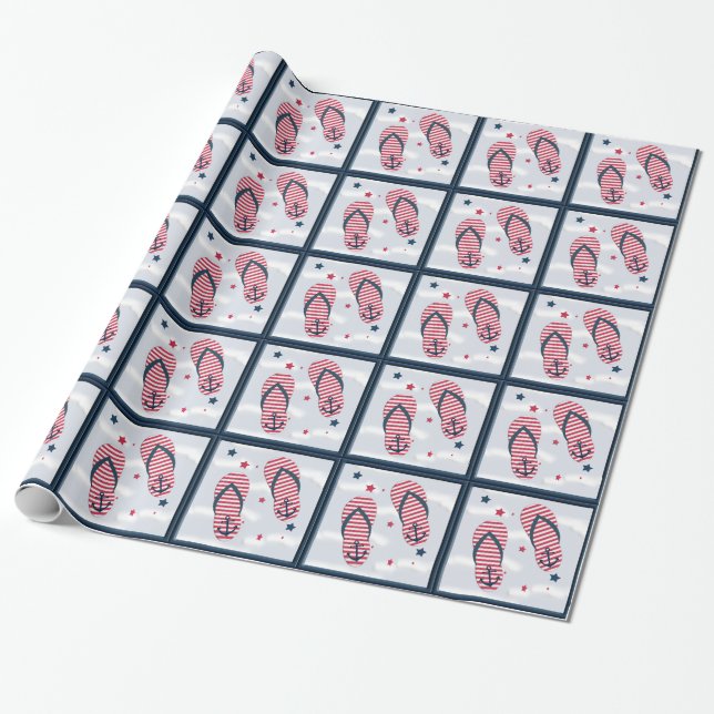 Nautical Cute Flip Flops Design Wrap Wrapping Paper (Unrolled)