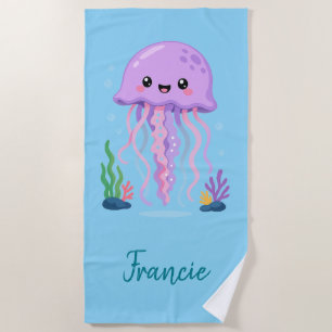 Nautical Cute Jellyfish Kids Beach Towel