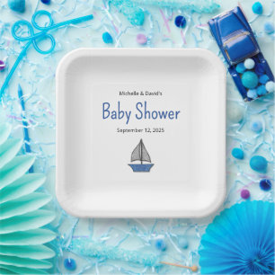 Nautical Cute Sailboat Baby Boy Couples Shower Paper Plate