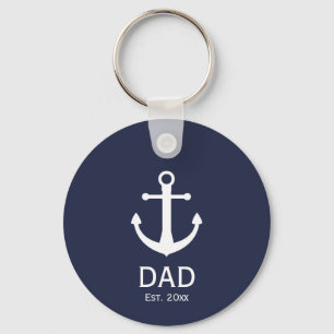 Nautical Dad Est. Year Blue and White Anchor Key Ring