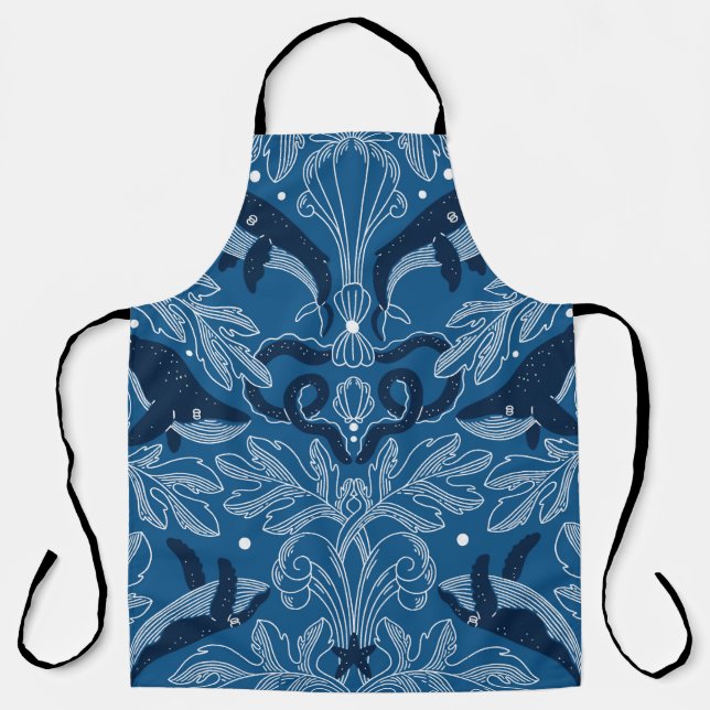 Nautical damask texture with whales, modern vintag apron (Front)