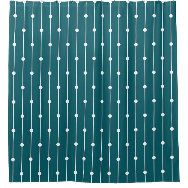 Nautical Dark Teal striped and dotted modern Shower Curtain (Front)