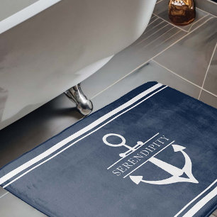 Nautical Decor Boat Anchor Navy White Personalized Bath Mat