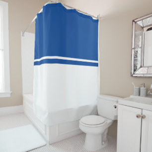 Nautical Deep Blue White Colour Block Stripes Shower Curtain