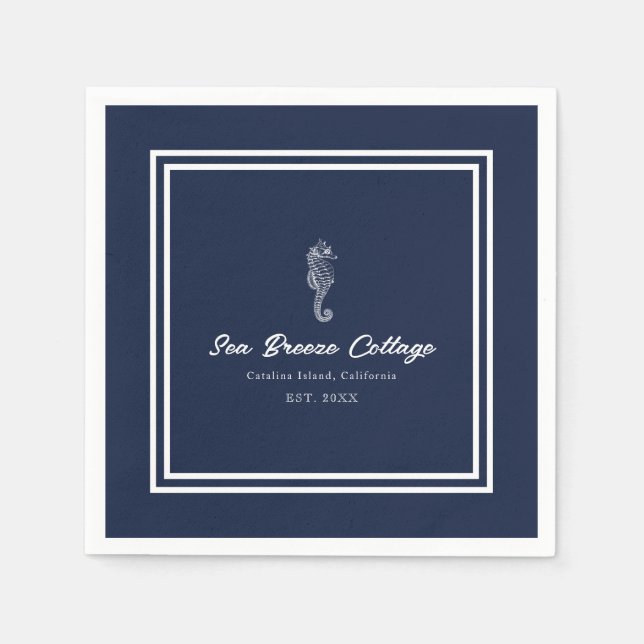 Nautical Delight: Blue and White Seahorse Napkin (Front)