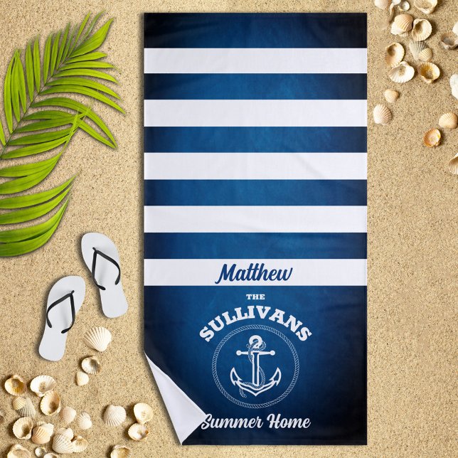 Nautical Design Navy Blue Striped Beach Towel (Creator Uploaded)