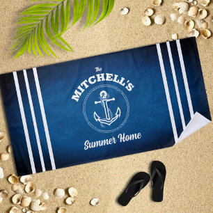 Nautical Design Navy Blue Striped Beach Towel