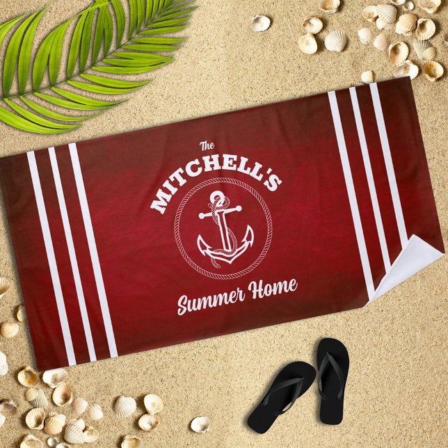 Nautical Design Red Striped Beach Towel (Creator Uploaded)
