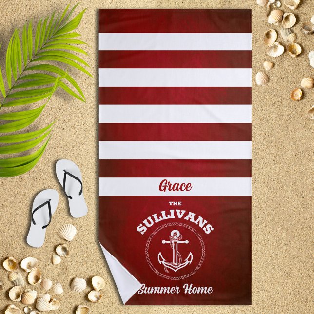 Nautical Design Red Striped Beach Towel (Creator Uploaded)