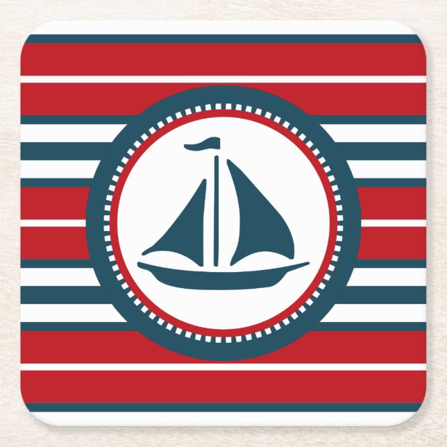 Nautical design square paper coaster (Front)