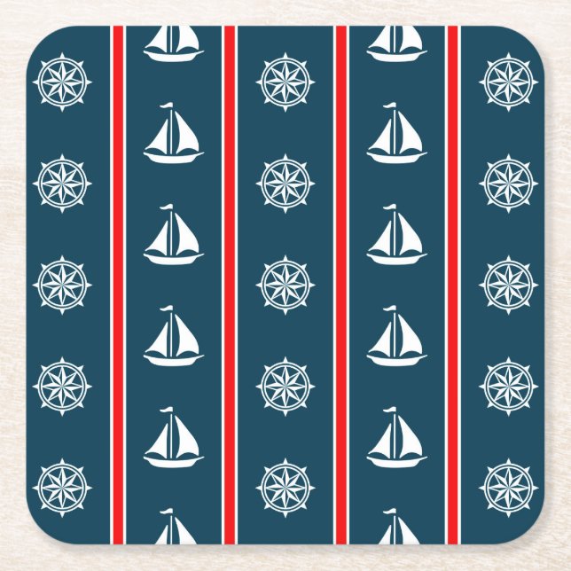 Nautical design square paper coaster (Front)