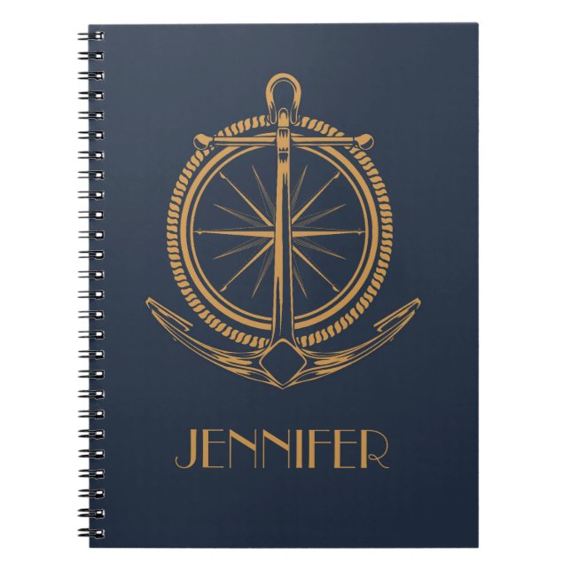 Nautical design with gold compass and anchor notebook (Front)