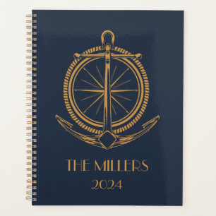 Nautical design with gold compass and anchor planner