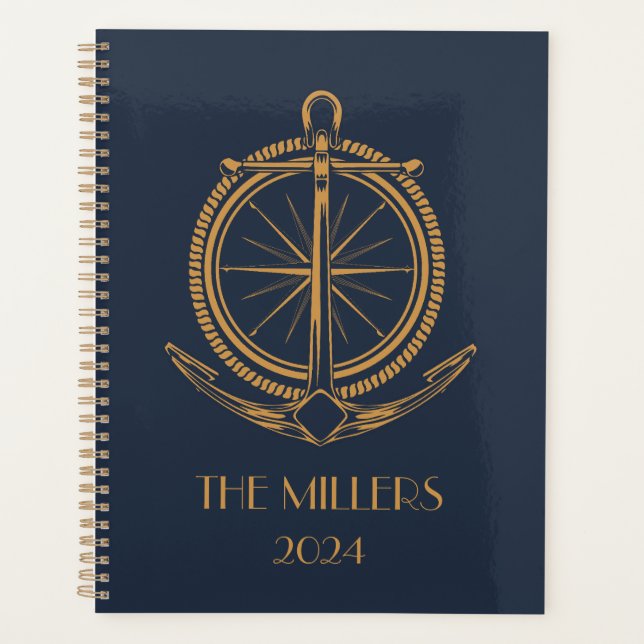 Nautical design with gold compass and anchor planner (Front)