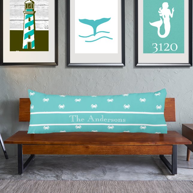 Nautical design with White Crab on Teal Blue  Body Cushion (Creator Uploaded)