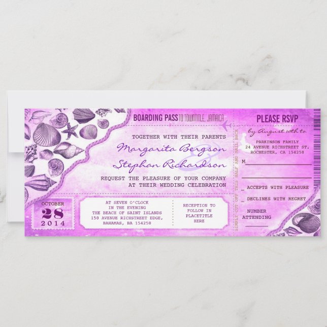 nautical destination wedding tickets invitations (Front)