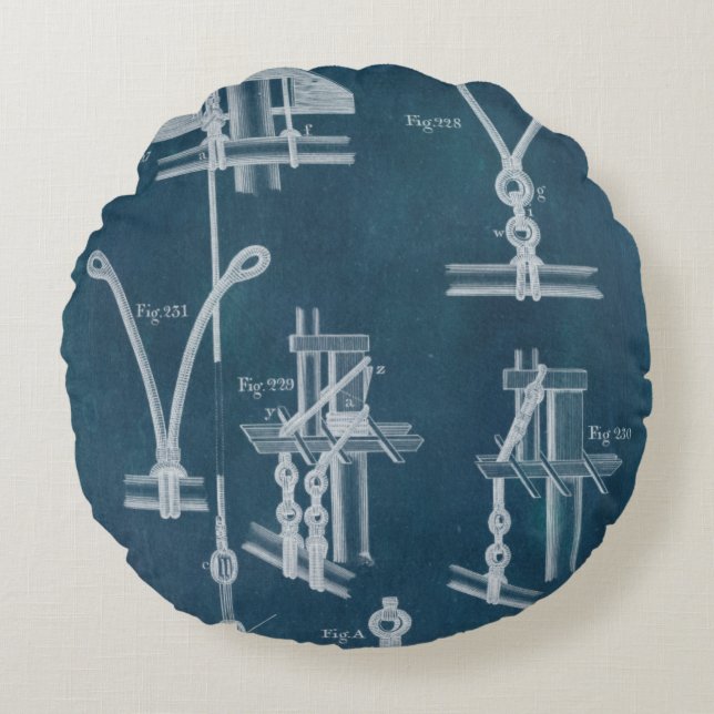 Nautical Detail Blueprint IV Round Cushion (Front)