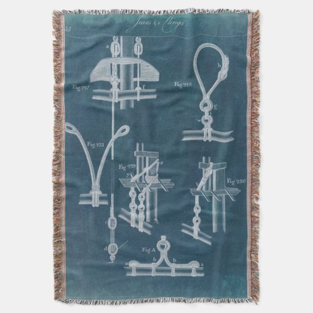 Nautical Detail Blueprint IV Throw Blanket (Front Vertical)